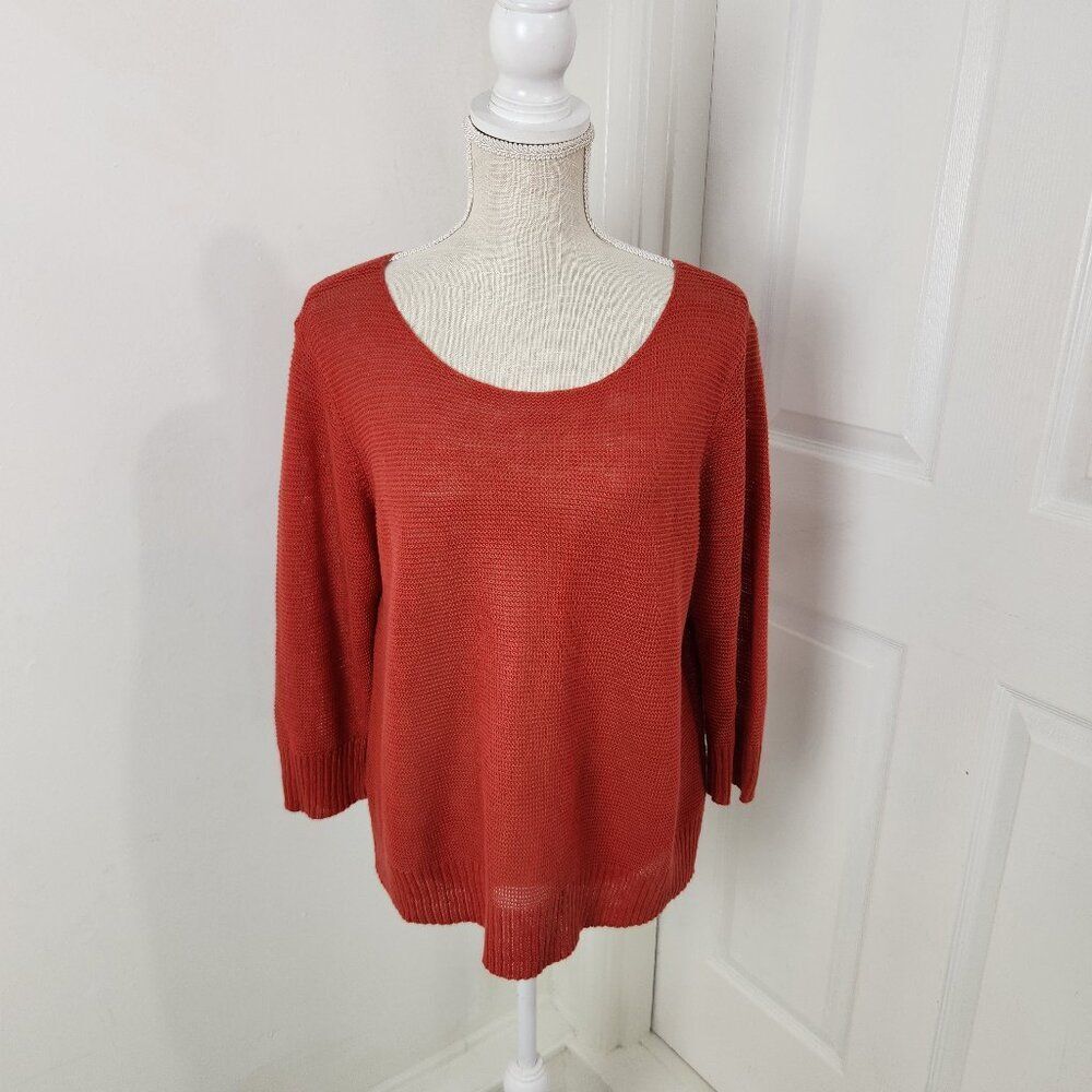 Eileen Fisher Sweater Womens M Rust Linen Thin Open Knit Pullover Cover Up Beach